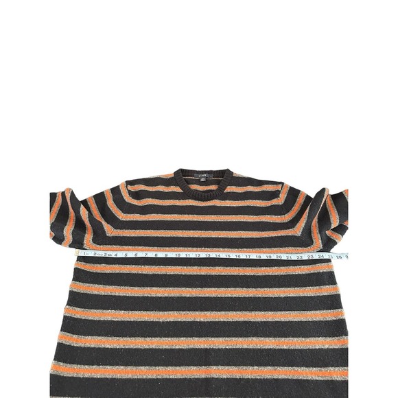 J.Crew Men's Black Gray Orange Striped Wool Crewneck Casual Sweater Size Large - Picture 9 of 11